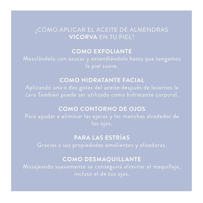 Aceite de Almendras Dulces 100% Puro - 250 ml - Cosmética Vicorva